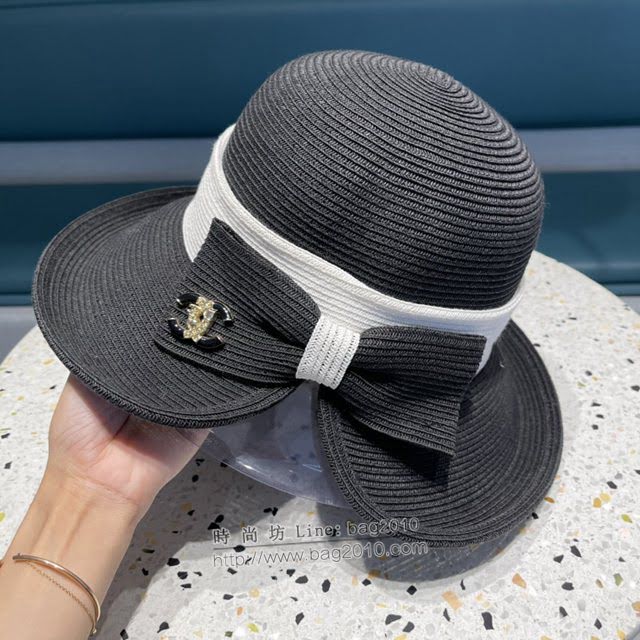 Chanel女士帽子 香奈兒2021新款蝴蝶結草編柔軟折疊材質盆帽草帽禮帽  mm1545